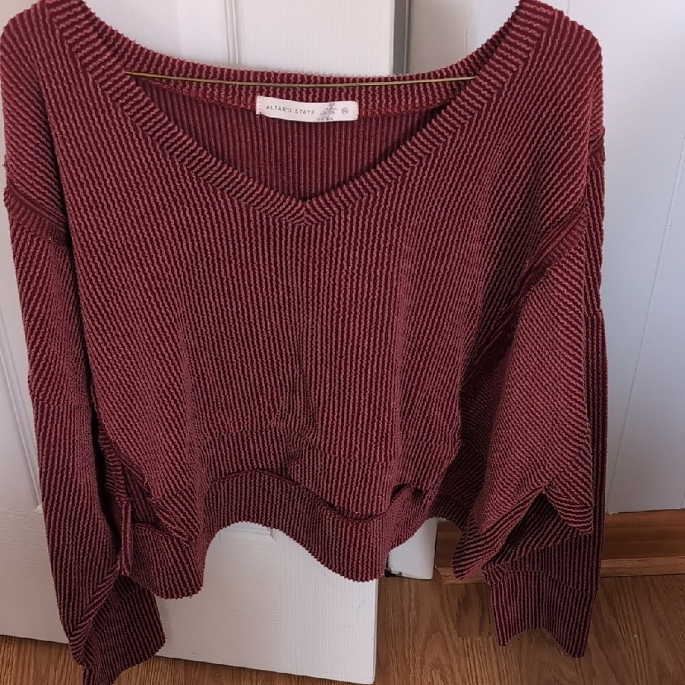 Altar'd State XL Burgendy Ribbed Crop Top